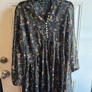 Style Envy Black Floral Button-Front Mini Dress